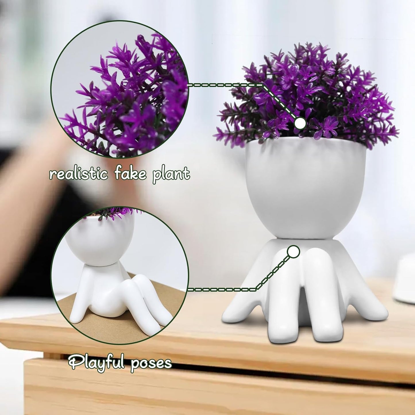 Purple Artificial Plants in Pots / White-f