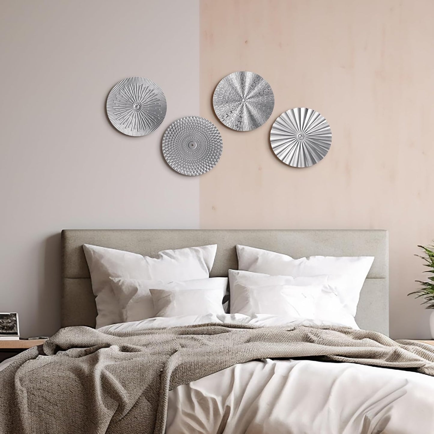 Metal Wall Art Decor Modern Sunburst Hanging Artwork Decor Wall / Silver / 12 Inch / Set of 4
