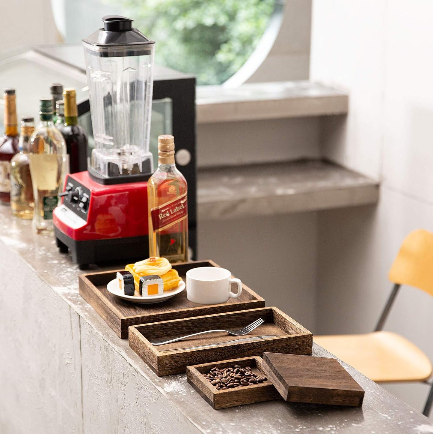 Rustic Wooden Serving Trays / Paulownia Wood / Set of 7