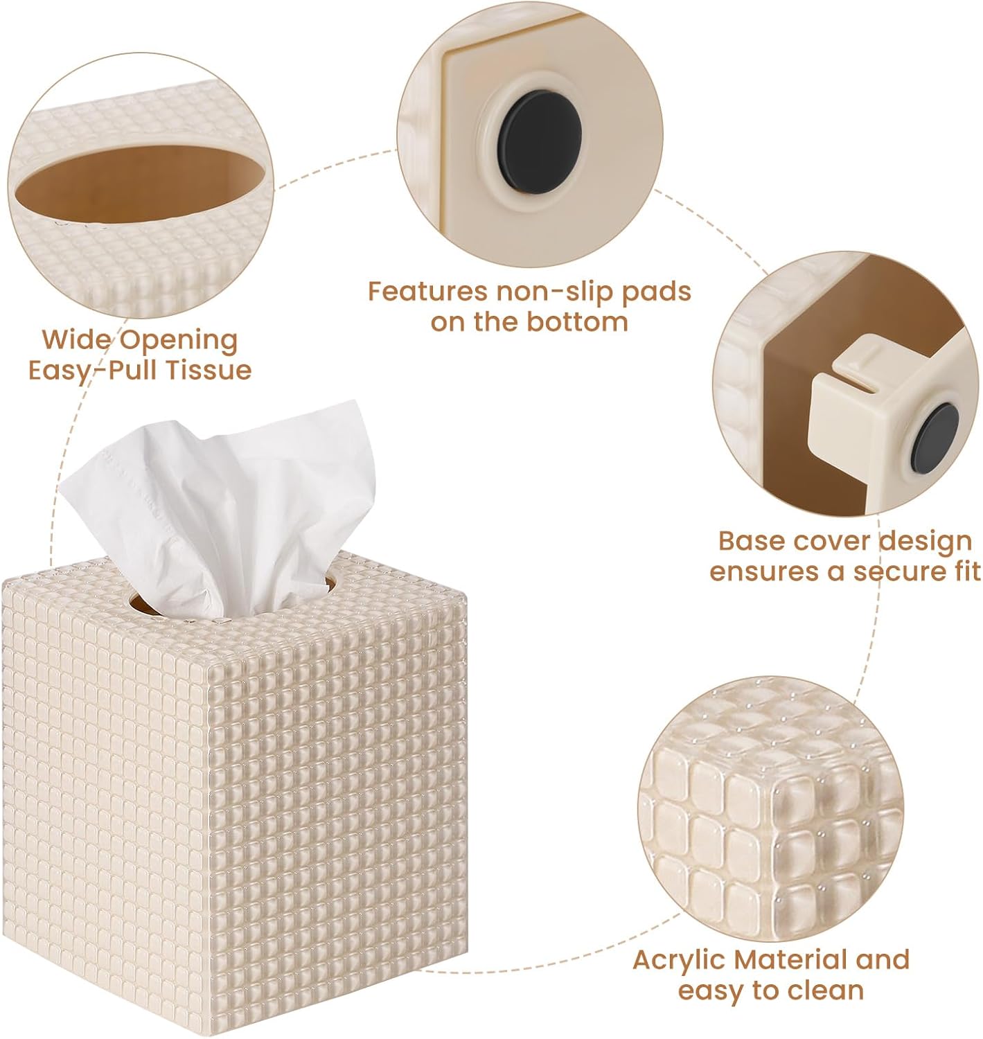 Square Modern Facial Acrylic Tissue Holder / Beige / Tissue Box Cover