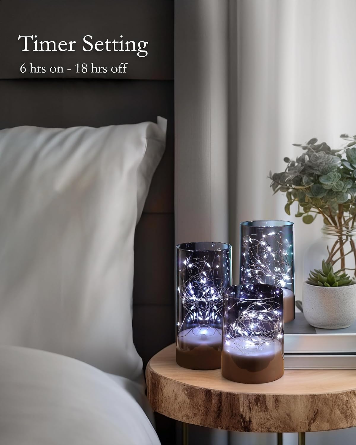 Homemory Flickering Flameless Candles with Remote, Embedded String Lights in Acylinder Vase, Battery Operated Fake