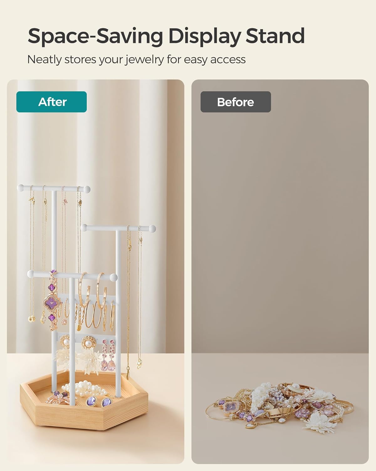 Metal Frame / Jewelry Holder / Matte White + Natural Beige