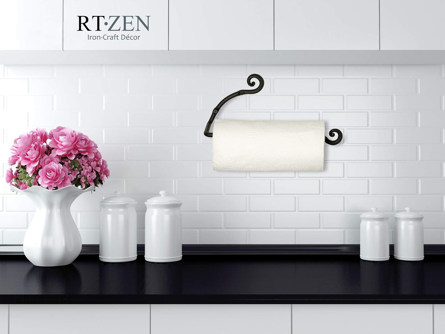 Horizontal Black Paper Towel Holder, Stylish Home Accent Countertop | Handcrafted, Rustic Metal, Decorative Wrought