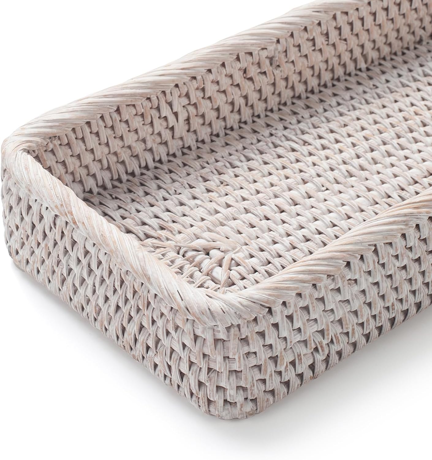 Rattan Bathroom Vanity Trays Toilet Tank Baskets Long Narrow Hand Towel / Whitewash / 16.3 x 6.1 x 2