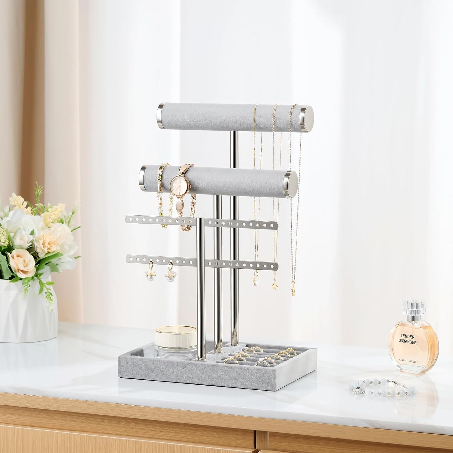 Detachable T Bar Velvet Bracelet Holder / Grey / Standard