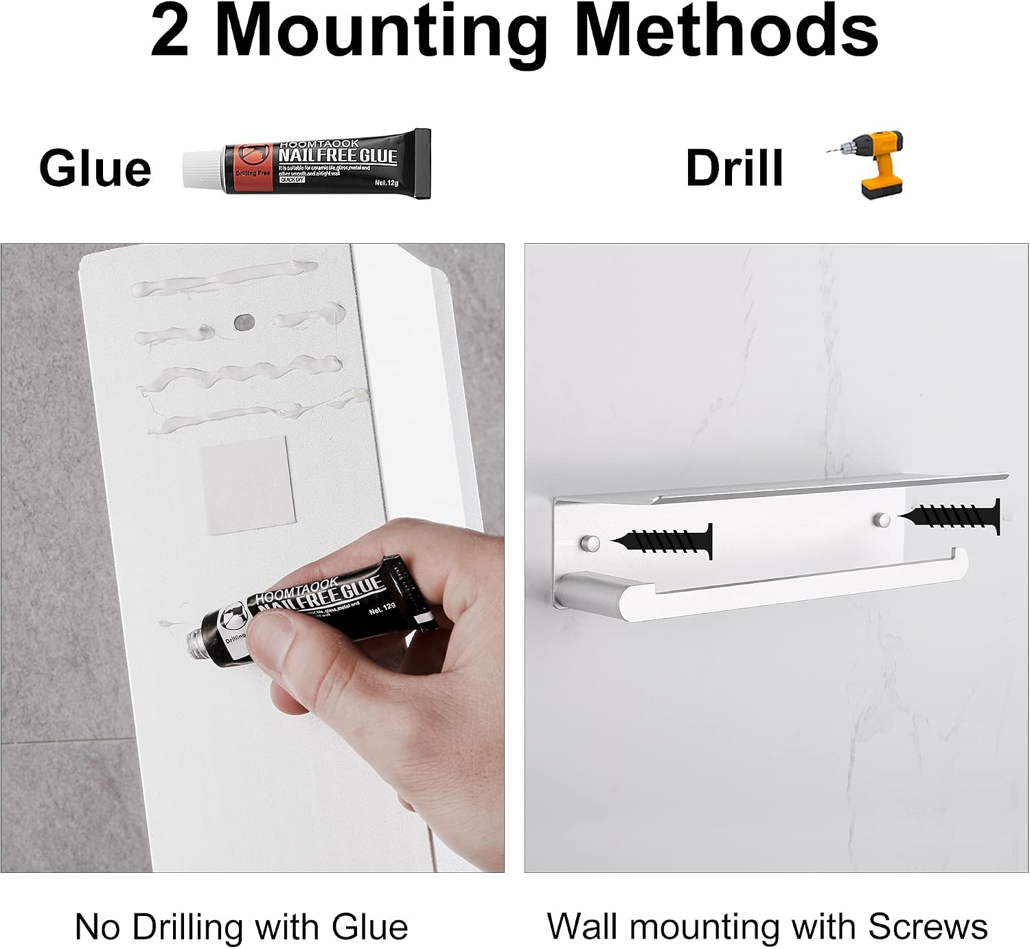 DUFU Paper Towel Holder Wall Mount for Kitchen, Silver | Self-Adhesive,Paper Towel Holder With Shelf for Bathroom