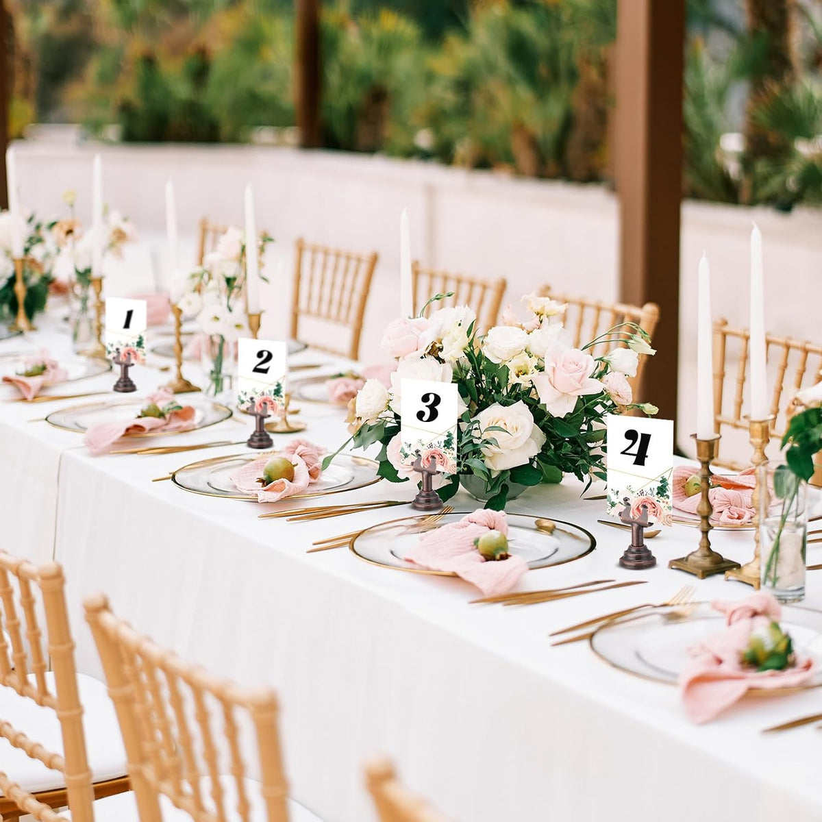 24 Pcs Red Bronze Table Number Holders Metal 1.8 in Card Holder | Harp Clip Place Cards Stands for Wedding Restaurant