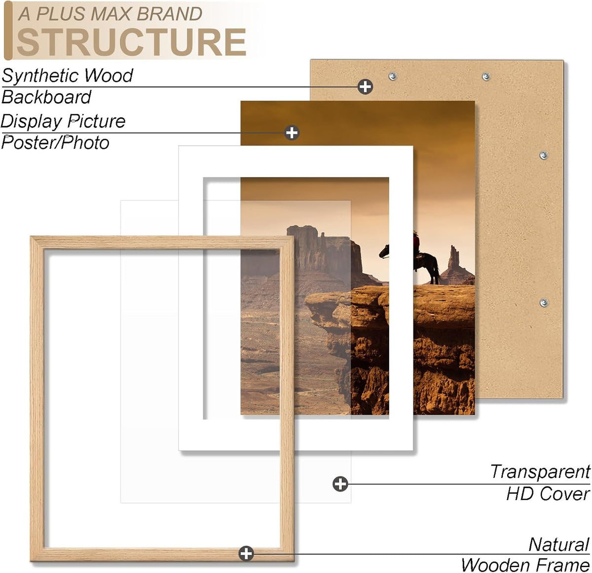 8x10 Picture Frame Set of 10 Natural Light Weight Tabletop and Wall Mount | 8 x 10 Inch Natural Wood-grain Engineered