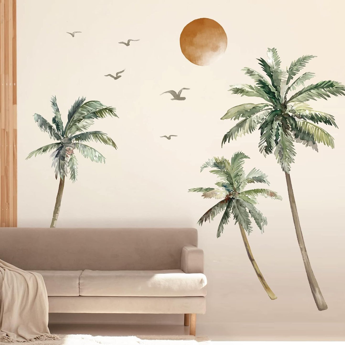Boho Palm Tree Wall Stickers Large Tropical Tree Sunset Peel and Stick Wall Art Decals / A