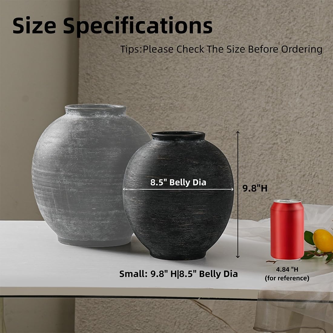 Farmhouse Table Vase / 9.8"-oval / Deep Charcoal Black-9.8