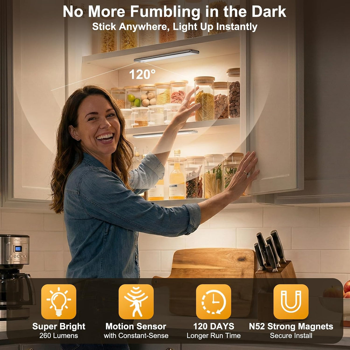 BLS 14.8inch Under Cabinet Lighting, LED Closet Lights, Motion Sensor Light Indoor, Battery Operated USB C