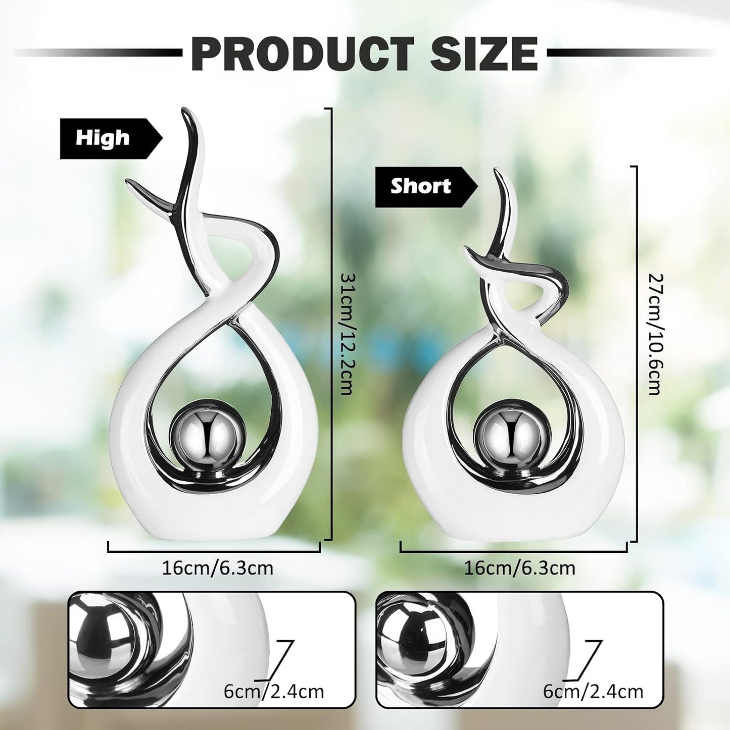 Modern Room Ceramic Decor Center Pieces Table Decorations Ceramic Statue / White, Silver / Set of 2