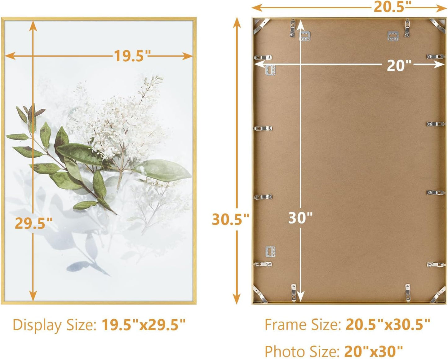 Golden State Art 20x30 Aluminum Poster Frame Acrylic Front Gold | Metal Thin Frames for 30x20 Photo, Wall Hooks for
