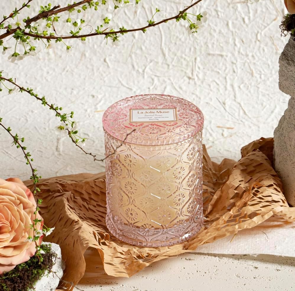 LA JOLIE MUSE Santal Rosé Scented Candles for Home, Natural Soy 40 Hrs
