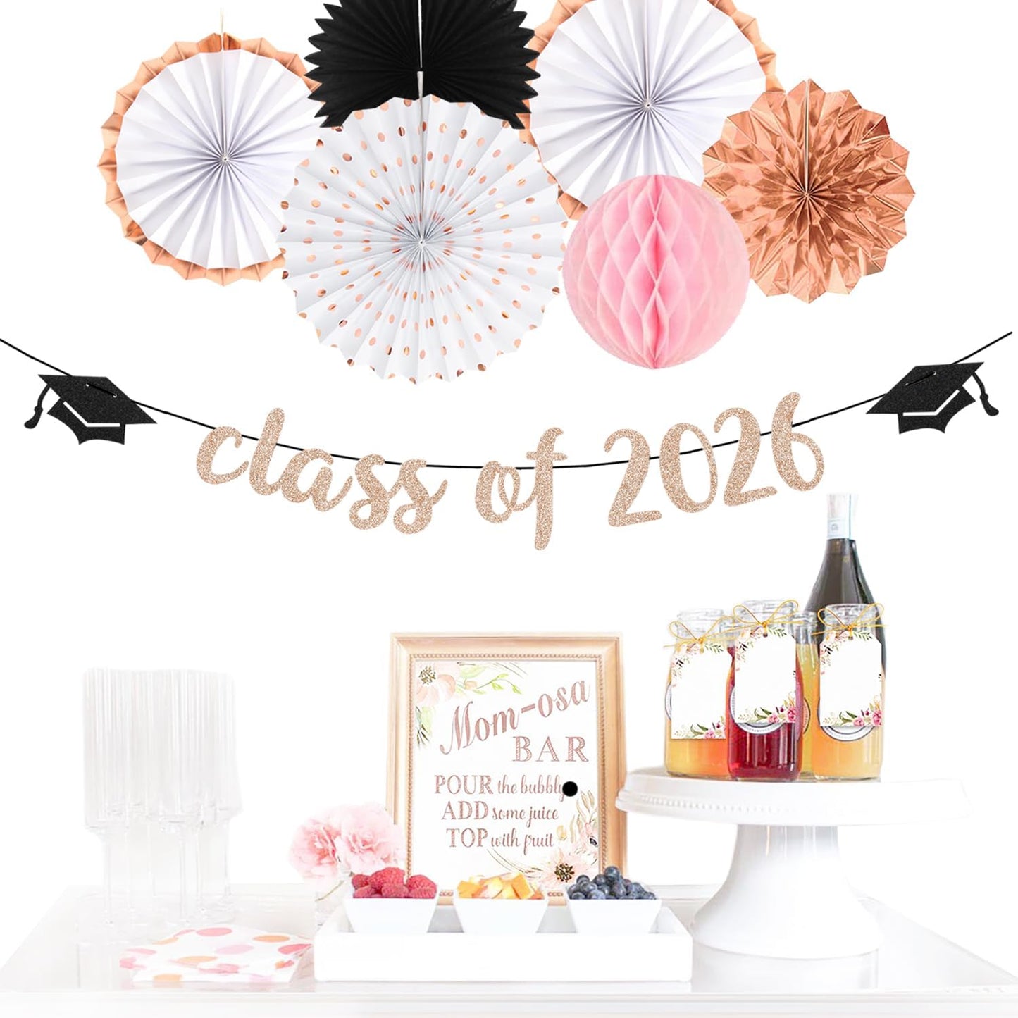 Kit Class of 2026 Streamers / Rose-gold Pink Black Class of 2026 / Set of 18