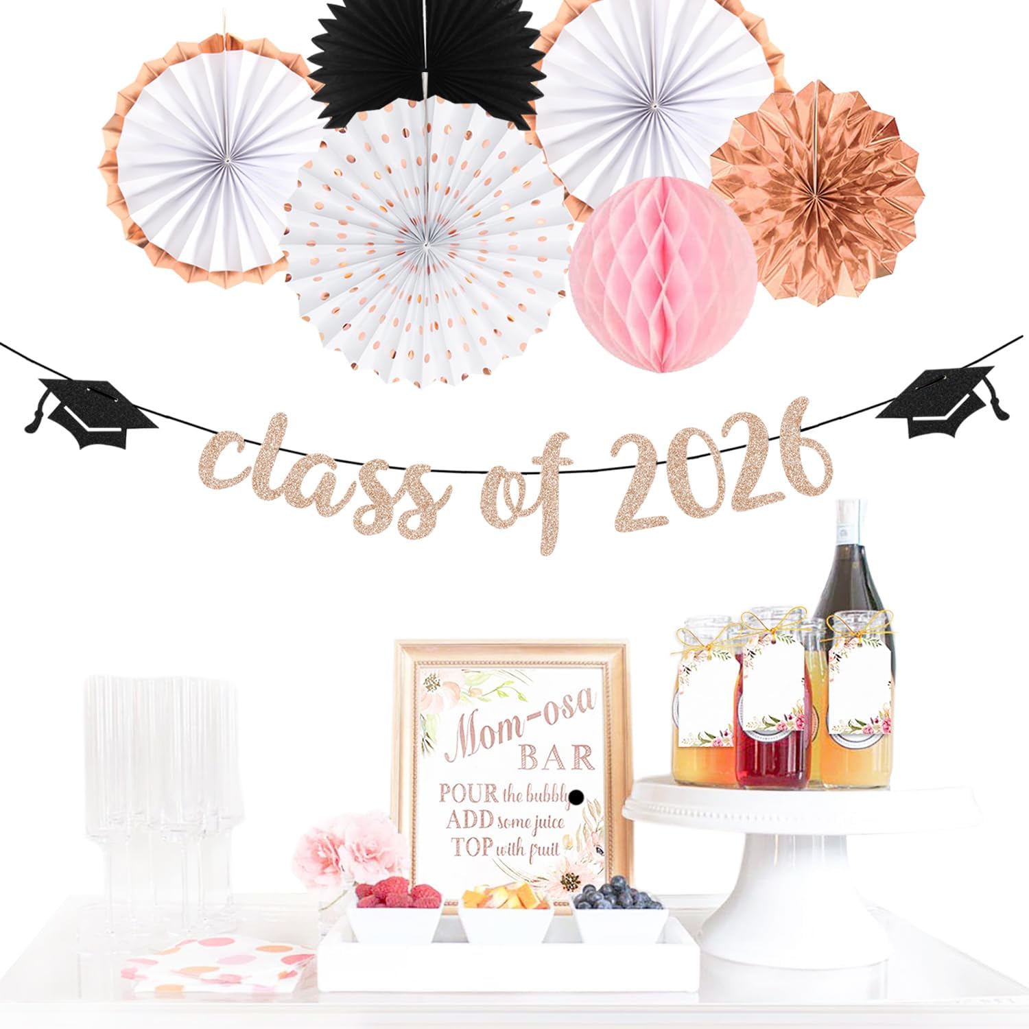 Kit Class of 2026 Streamers / Rose-gold Pink Black Class of 2026 / Set of 18