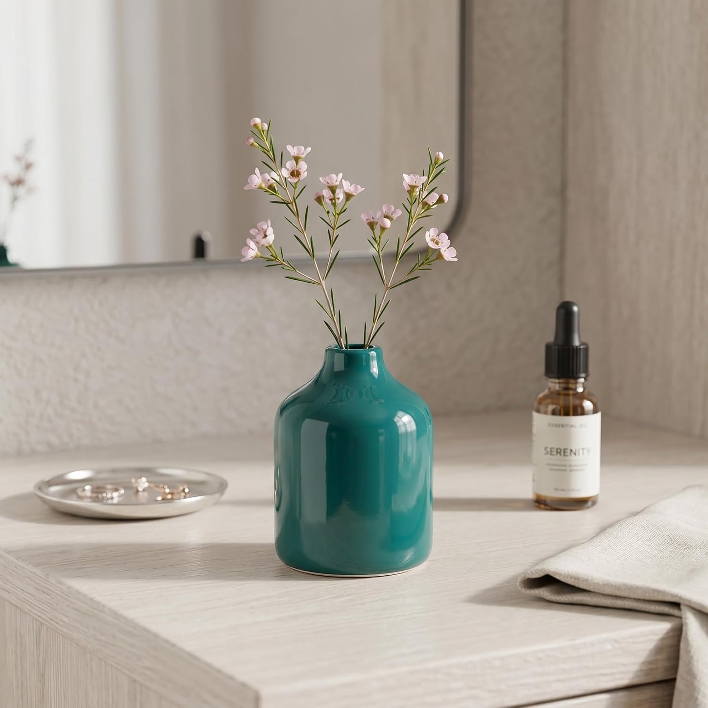 Ceramic Bud Vase / Dark Green / 4 Inch