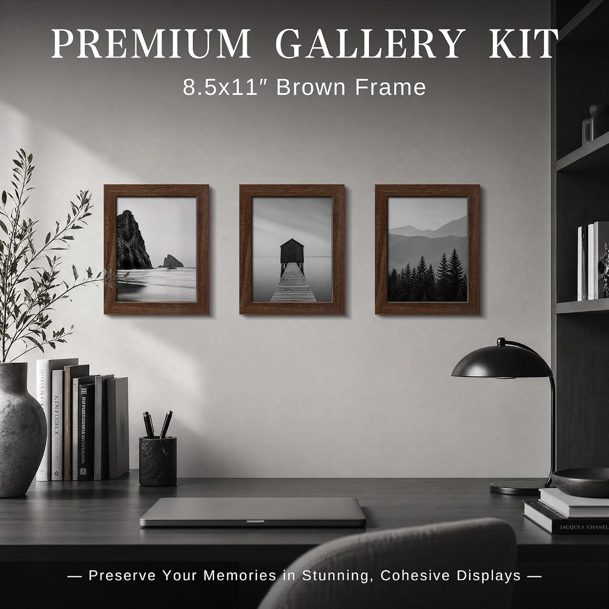 VCK 8.5 by 11 Picture Frame Set of 6, Elegant Brown Wood Photo Frame | 1.1in Wide Border, Tabletop/Wall Hanging, HD