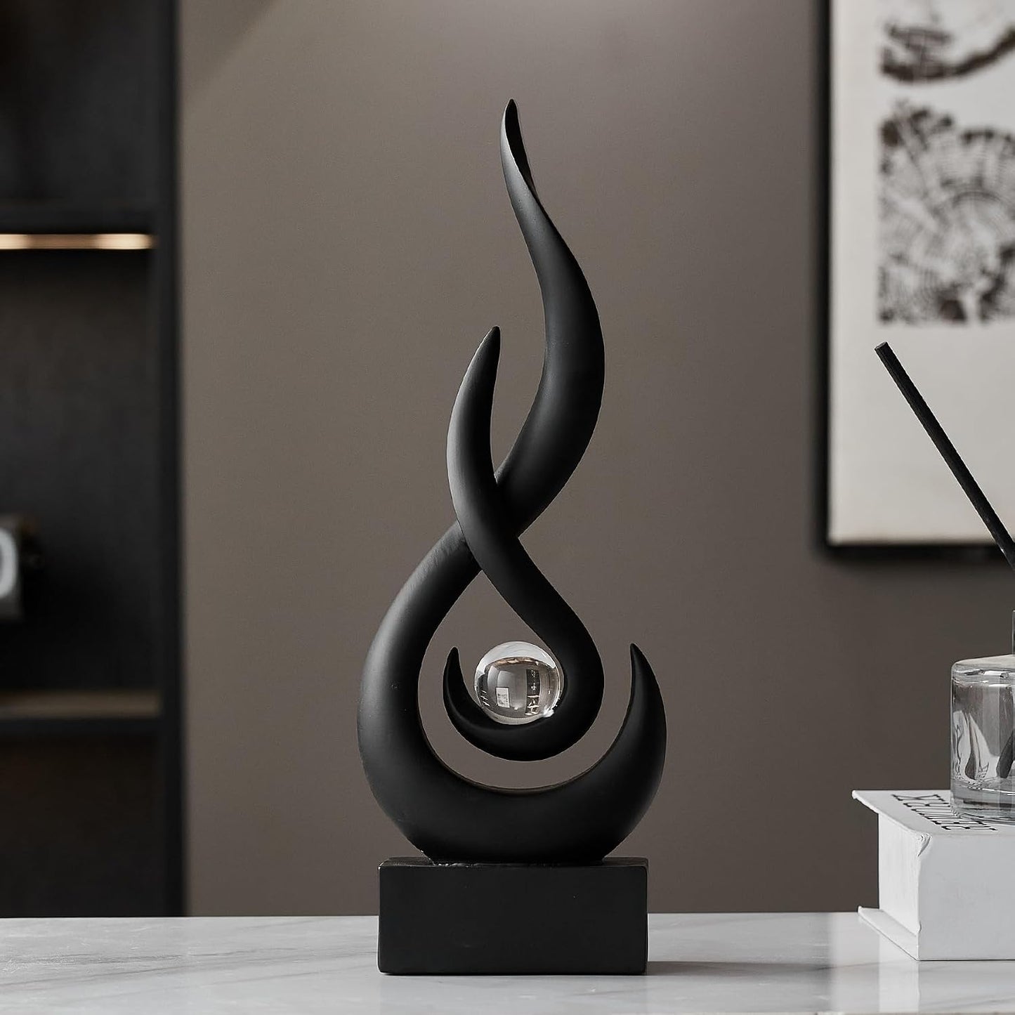 Glass Ball Resin Art Figurines / Black Statue