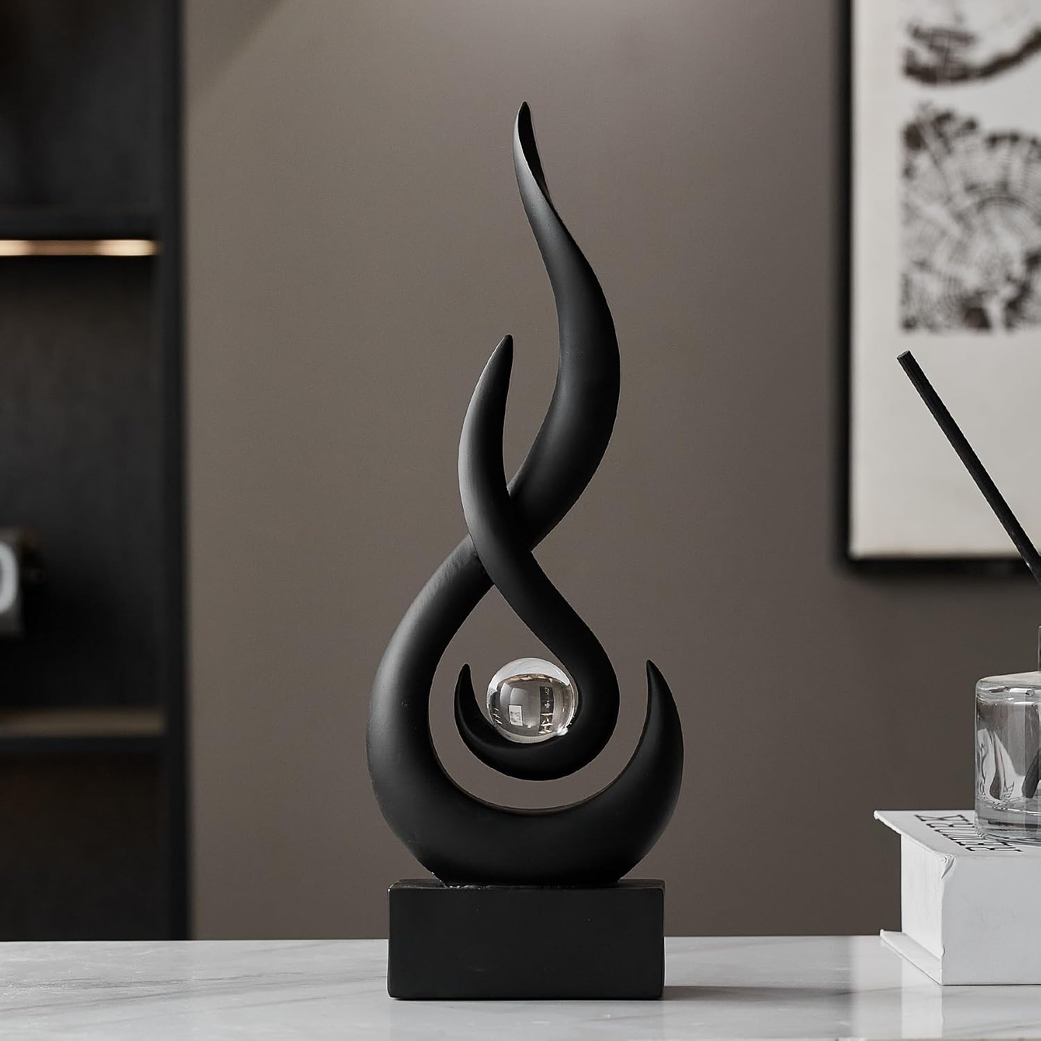 Glass Ball Resin Art Figurines / Black Statue