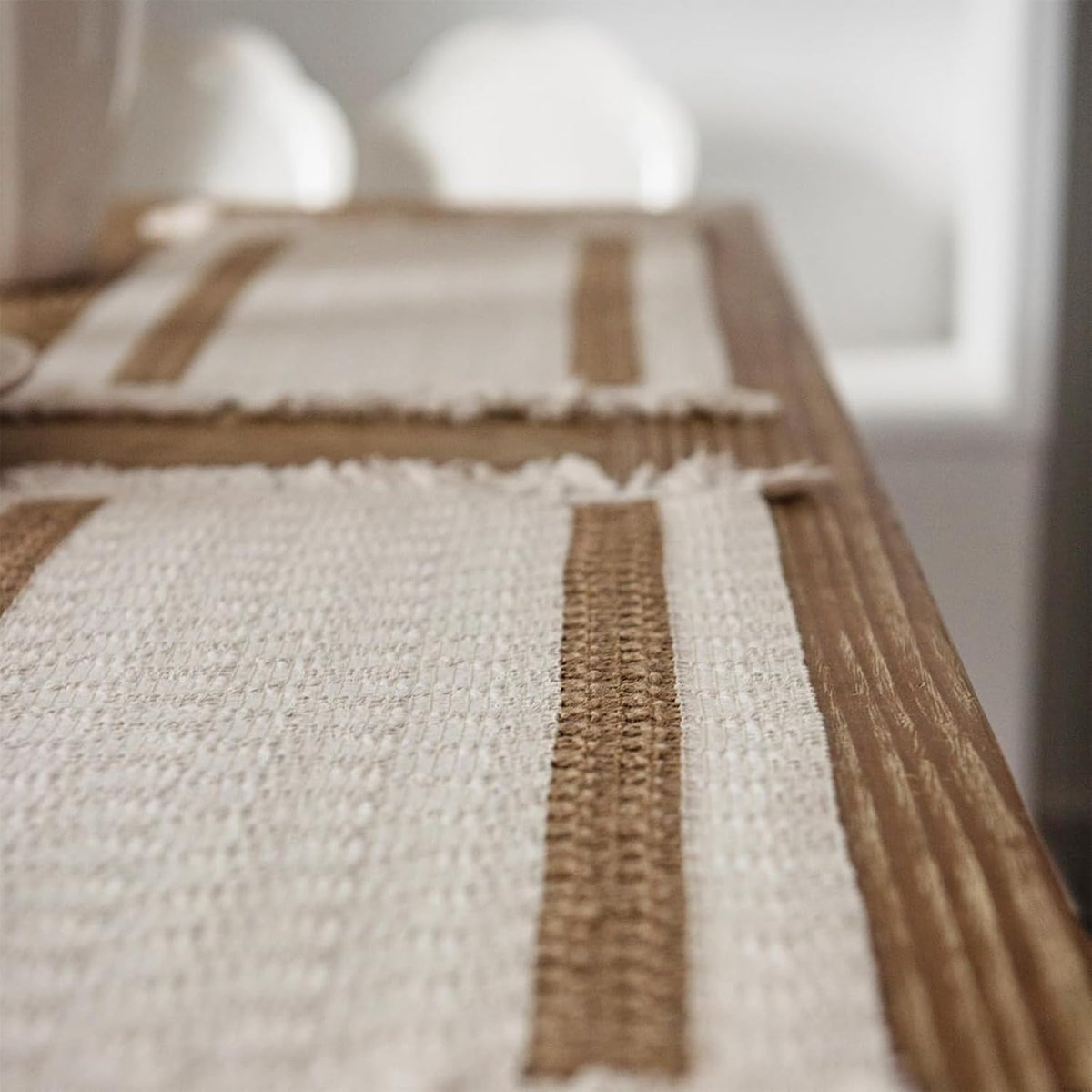 Boho Placemats Set of 8, 12x18 Inch Natural Cotton Burlap and Kitchen Woven Placemats with Tassels for Dining Table