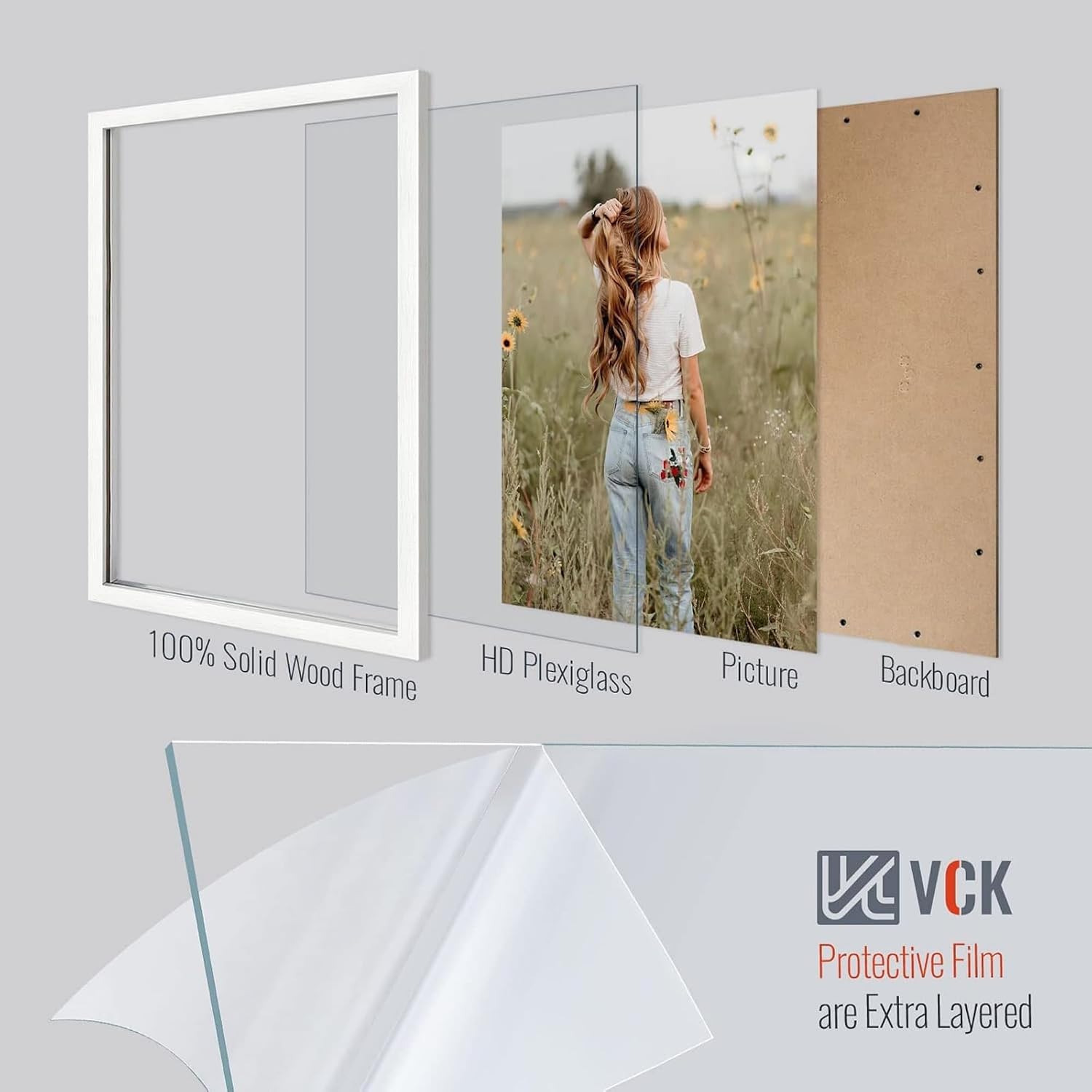 VCK 20x28 Poster Frame Solid Wood White 3 Pack Picture Frames 20 x 28 Inches with Wall Mounting Hanging