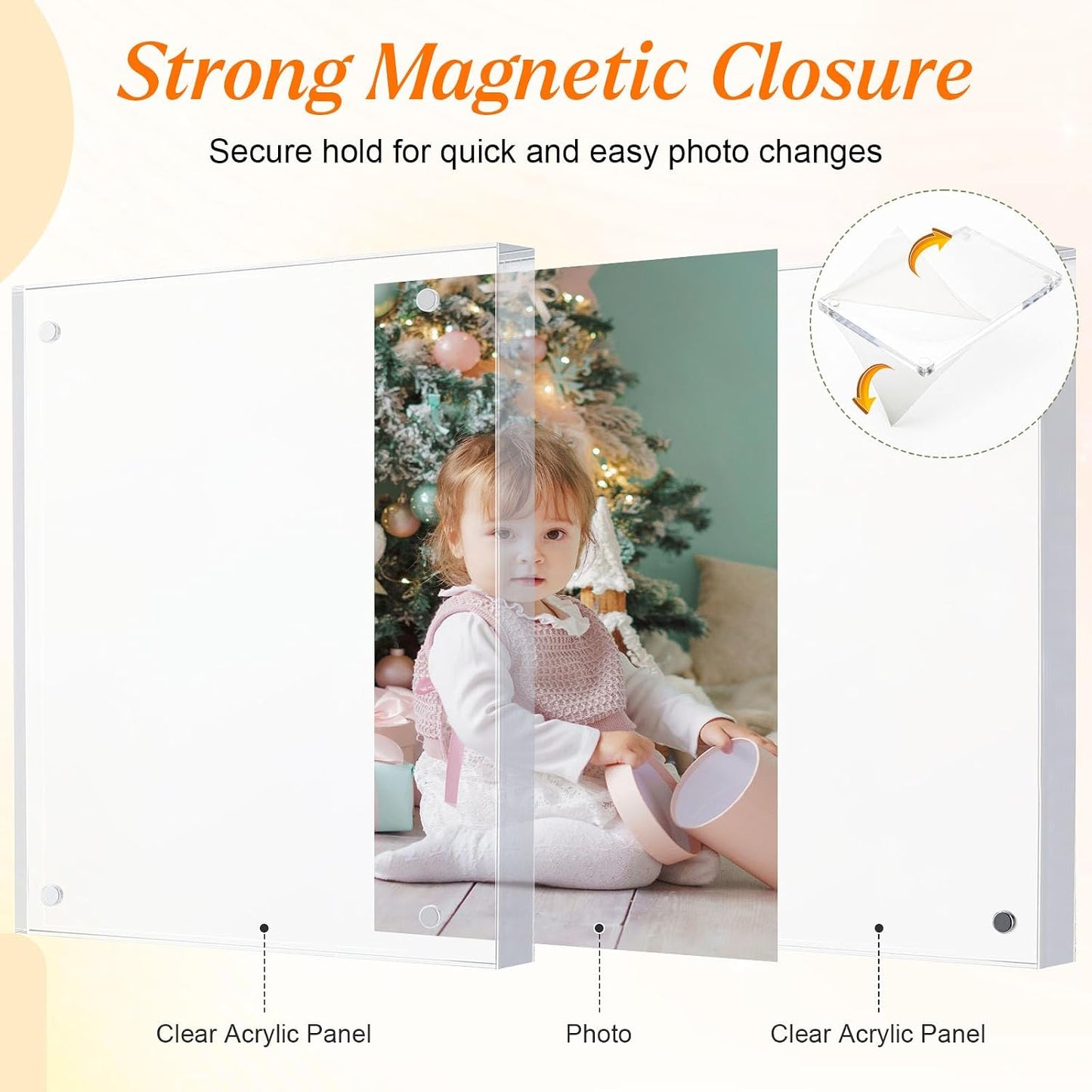 2 Pcs Acrylic Picture Frame, 8x10 Magnetic Photo Frames 20mm Thicker | Frameless Clear Picture Frame for Display