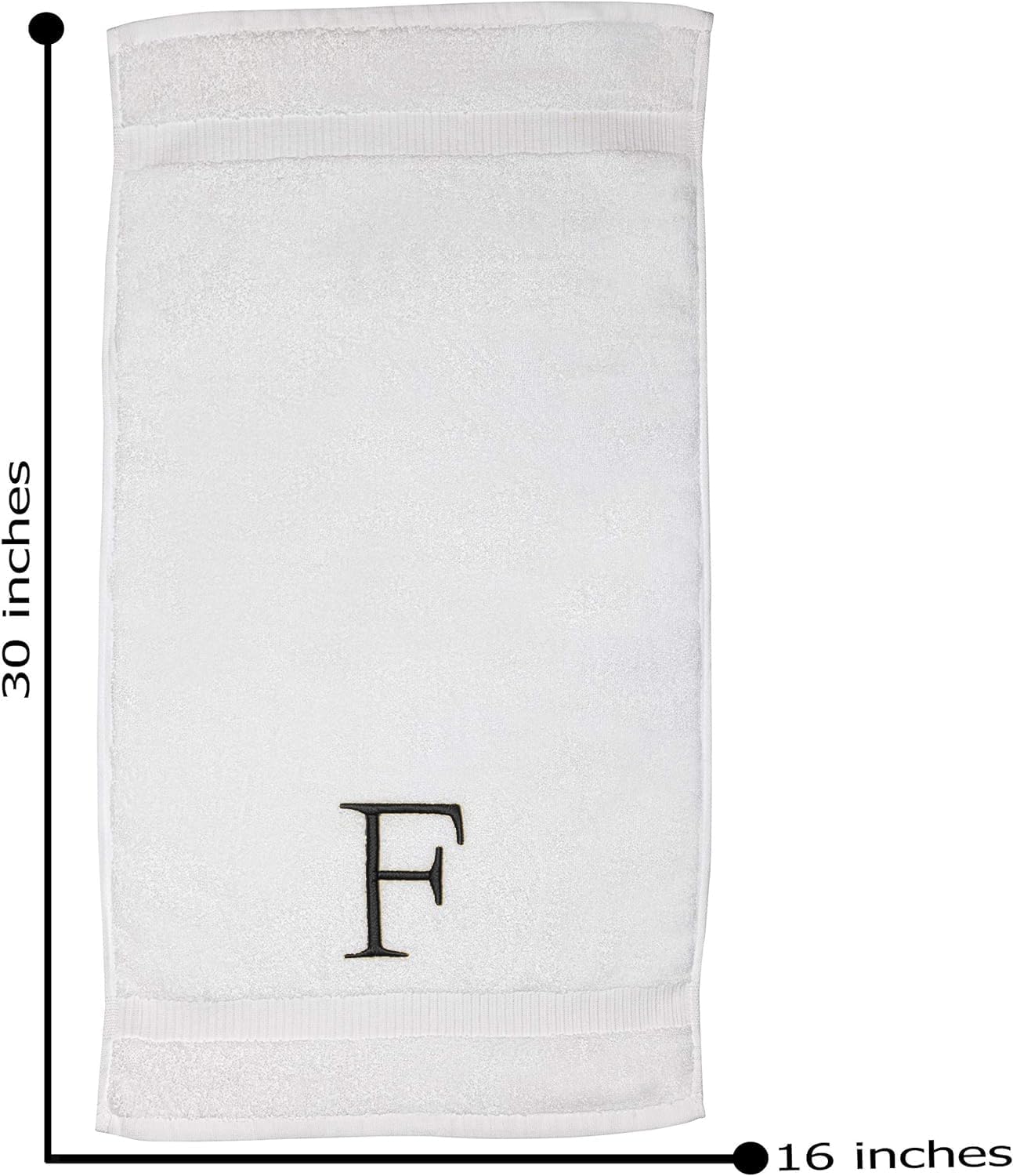 White with Dark Gray Monogrammed Hand Towels for Bathroom Set of 2 Letter F | Luxury Hotel Quality Initial Towels For