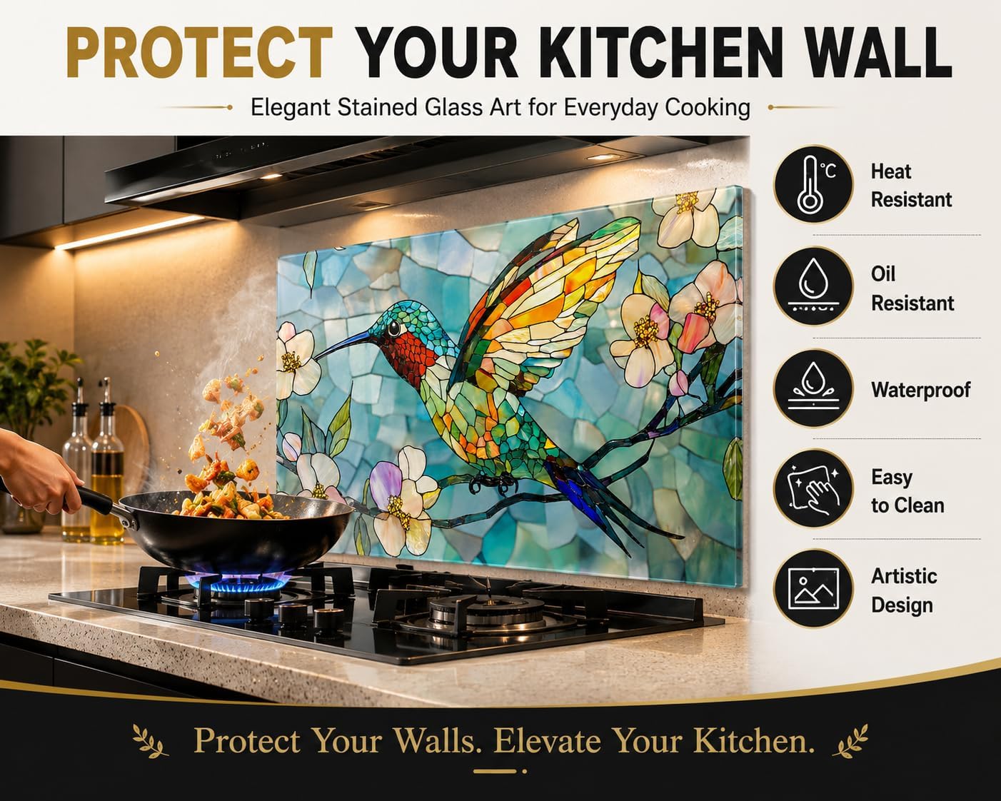 Tempered Glass Backsplash / 30"L x 18"W