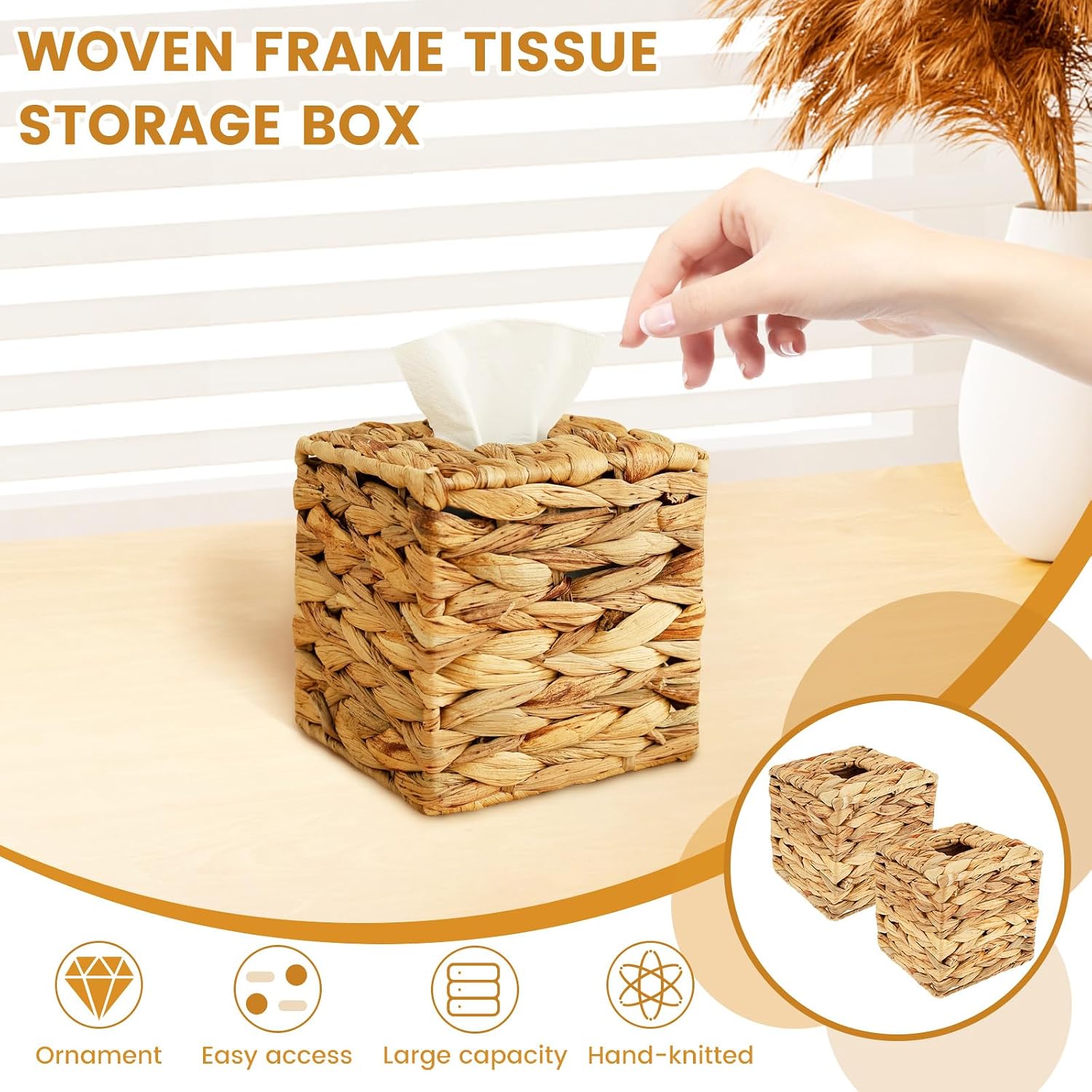 Wicker Tissue Box Cover / Khaki / Set of 2