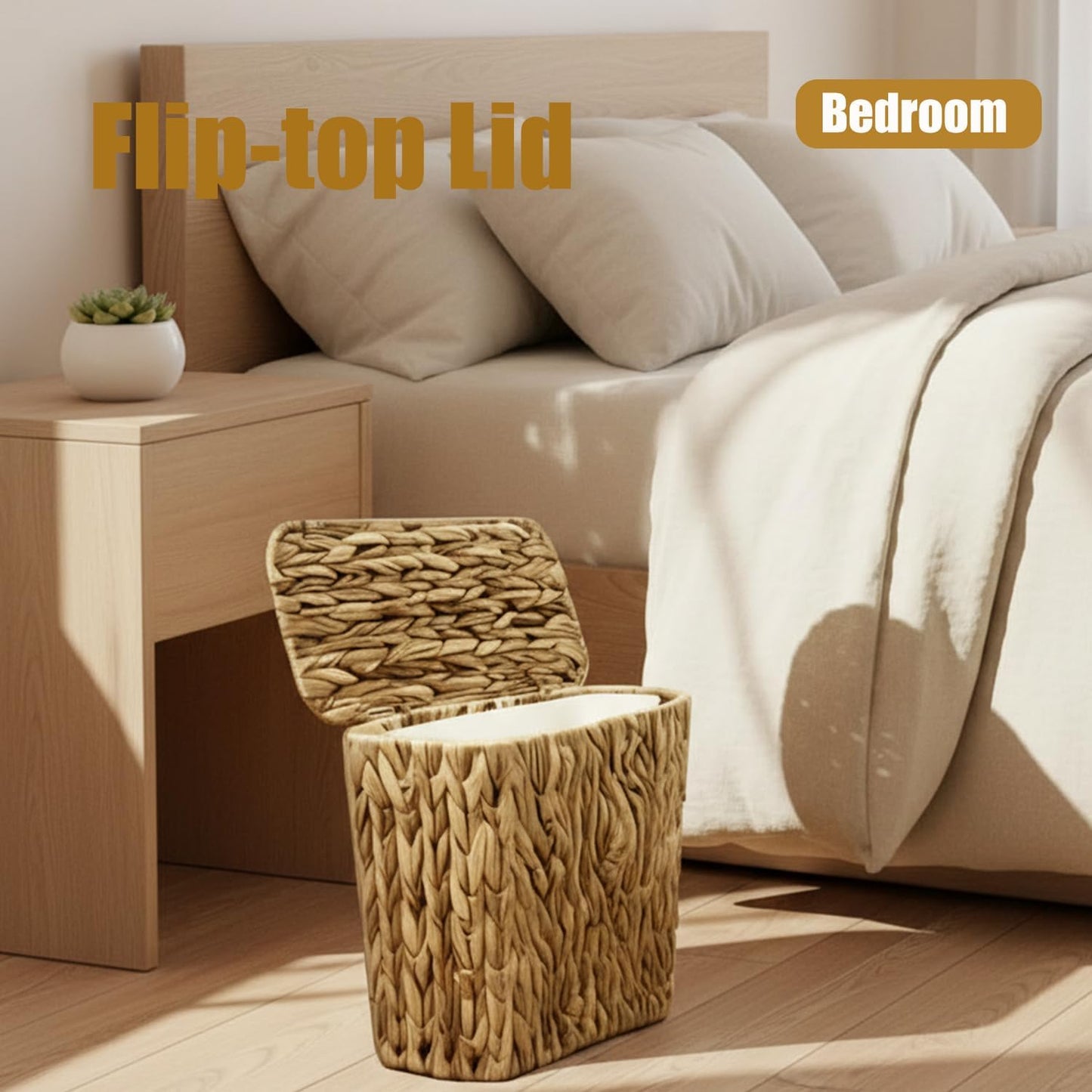 Boho Waste Basket / Wicker Trash Can Small Bathroom Trash Can