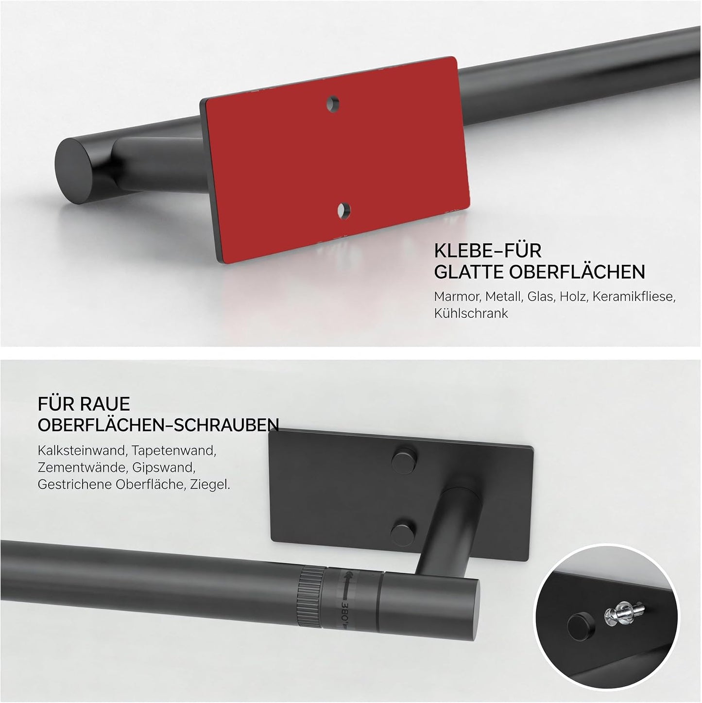Matte Black Paper Towel Holder Under Cabinet Self Adhesive | 304 Stainless Steel Post Pivoting Design Wall Mounted & No