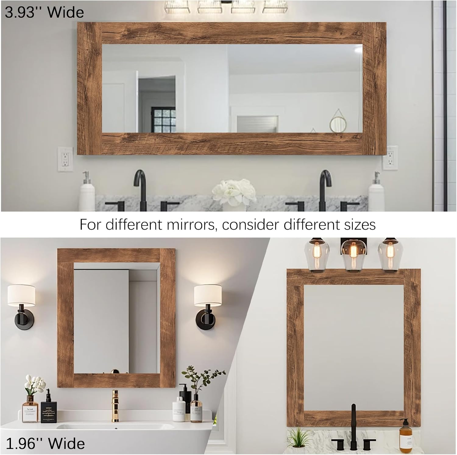 10M Wood Grain Mirror Frame Border Peel and Stick Wallpaper / 3.9 x 393 / Brown