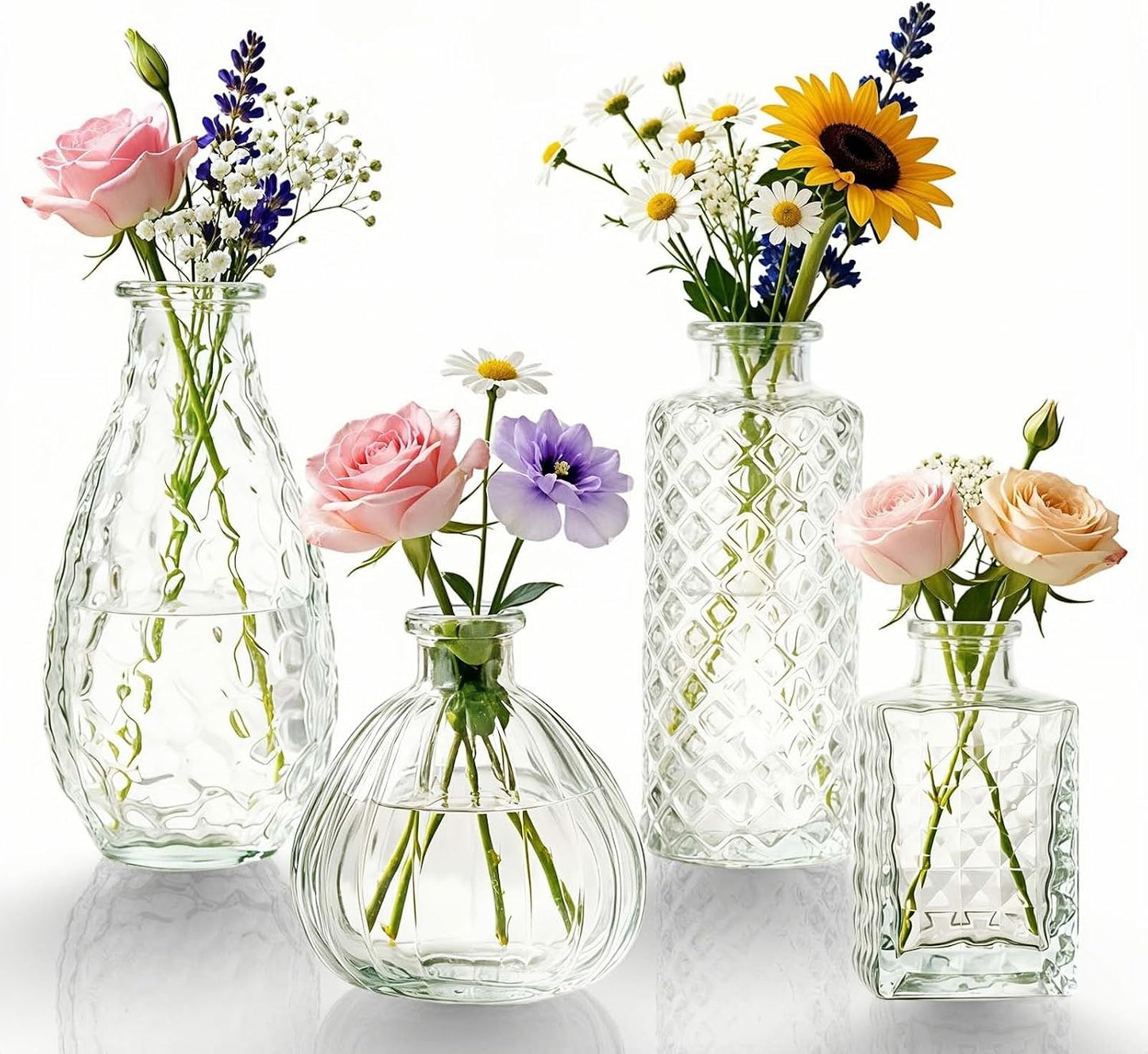 Glass Bud Vases / A / Clear / Set of 4