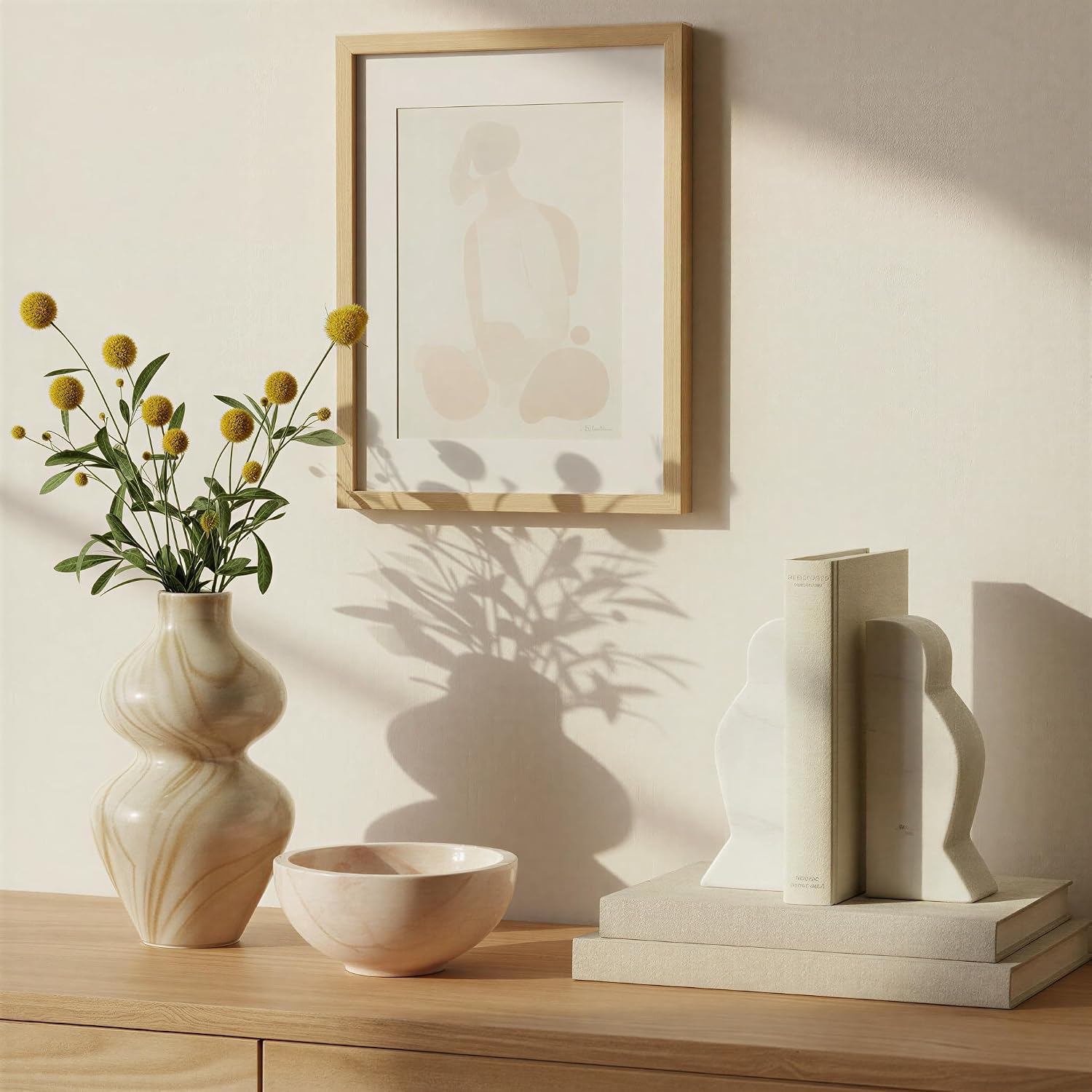 Decorative Marble Wave Bookends / White