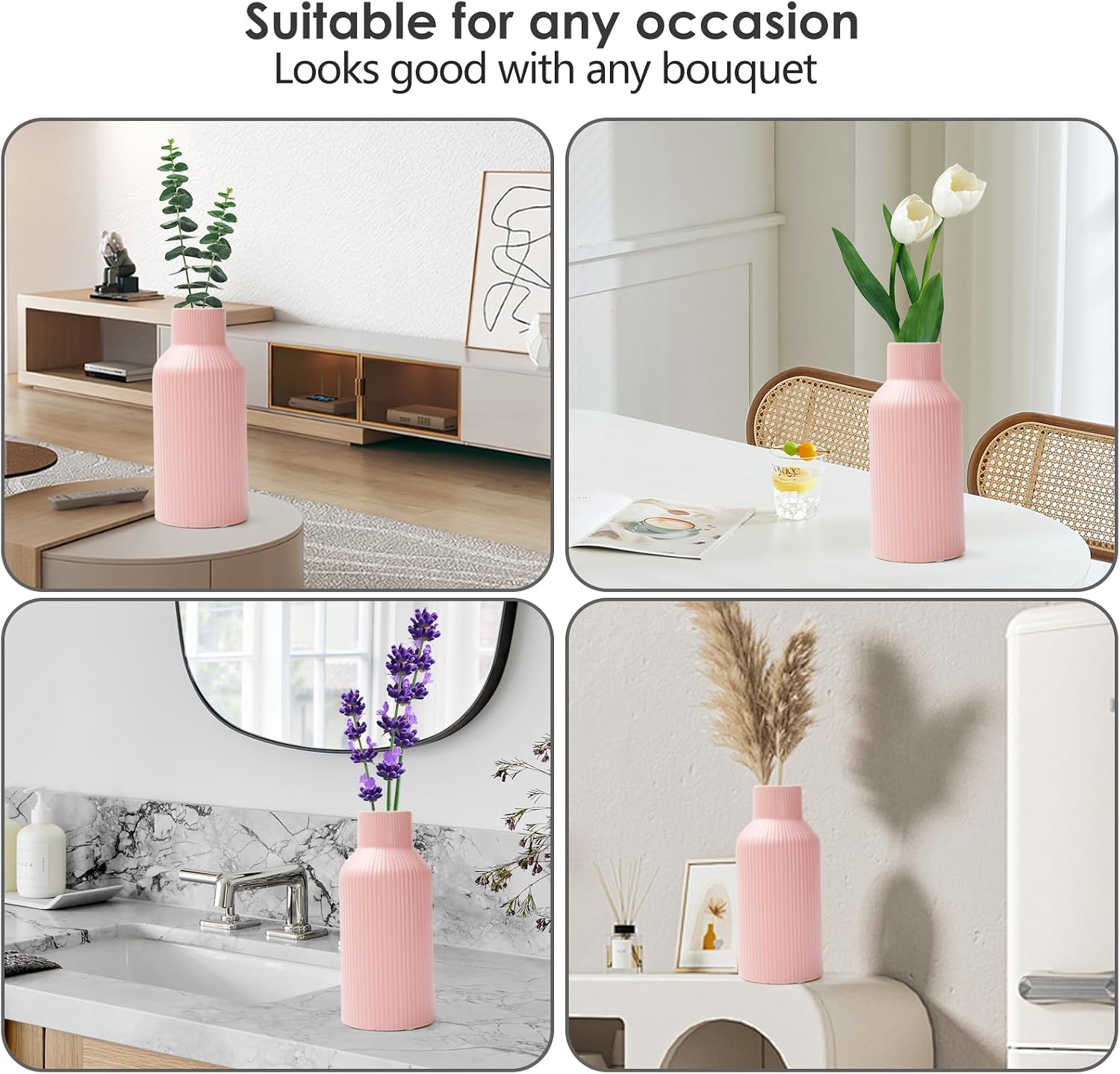 Bohemian Ceramic Vase / Pink / 8in