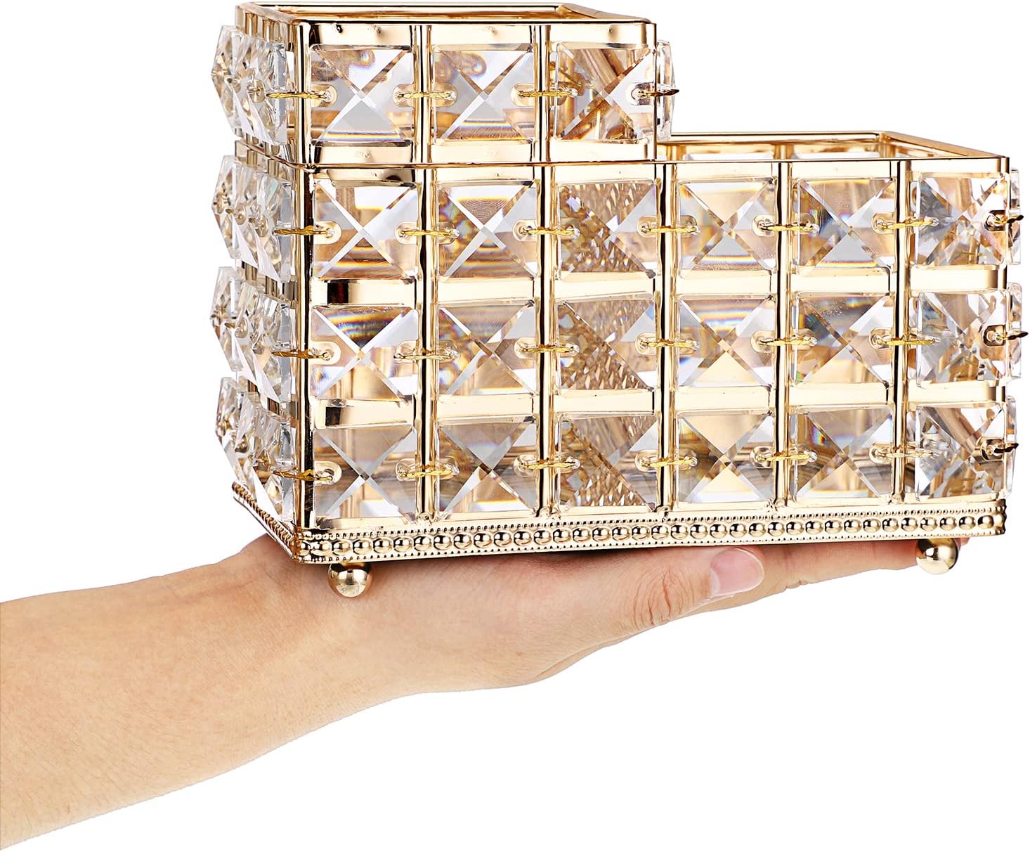 Crystal Remote Control Holder 2 Slots Desktop Organizer Multi-Function Desk Stationery / Gold