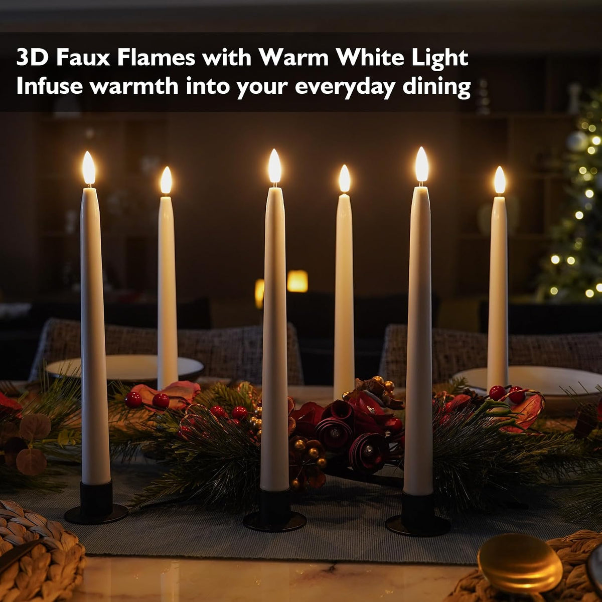 Rhytsing 11 inches White Flameless Taper Candles with Timer, Battery Operated Led Candle Sticks Real Wax Finished for