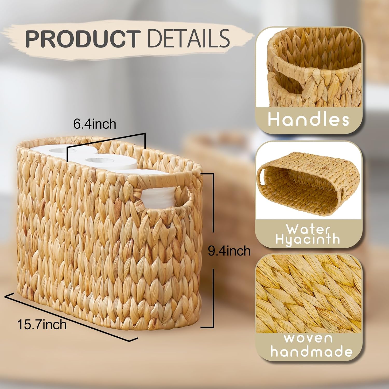 Water Hyacinth Wicker Storage Holder Toilet Paper / Natural / for 6 Rolls