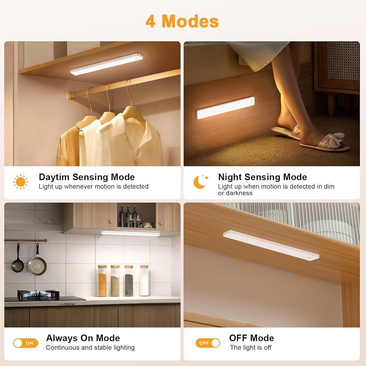 6 Pack Under Cabinet Lighting, USB Rechargeable Motion Sensor Light Indoor, Battery Operated Closet Light, LED Cabinet
