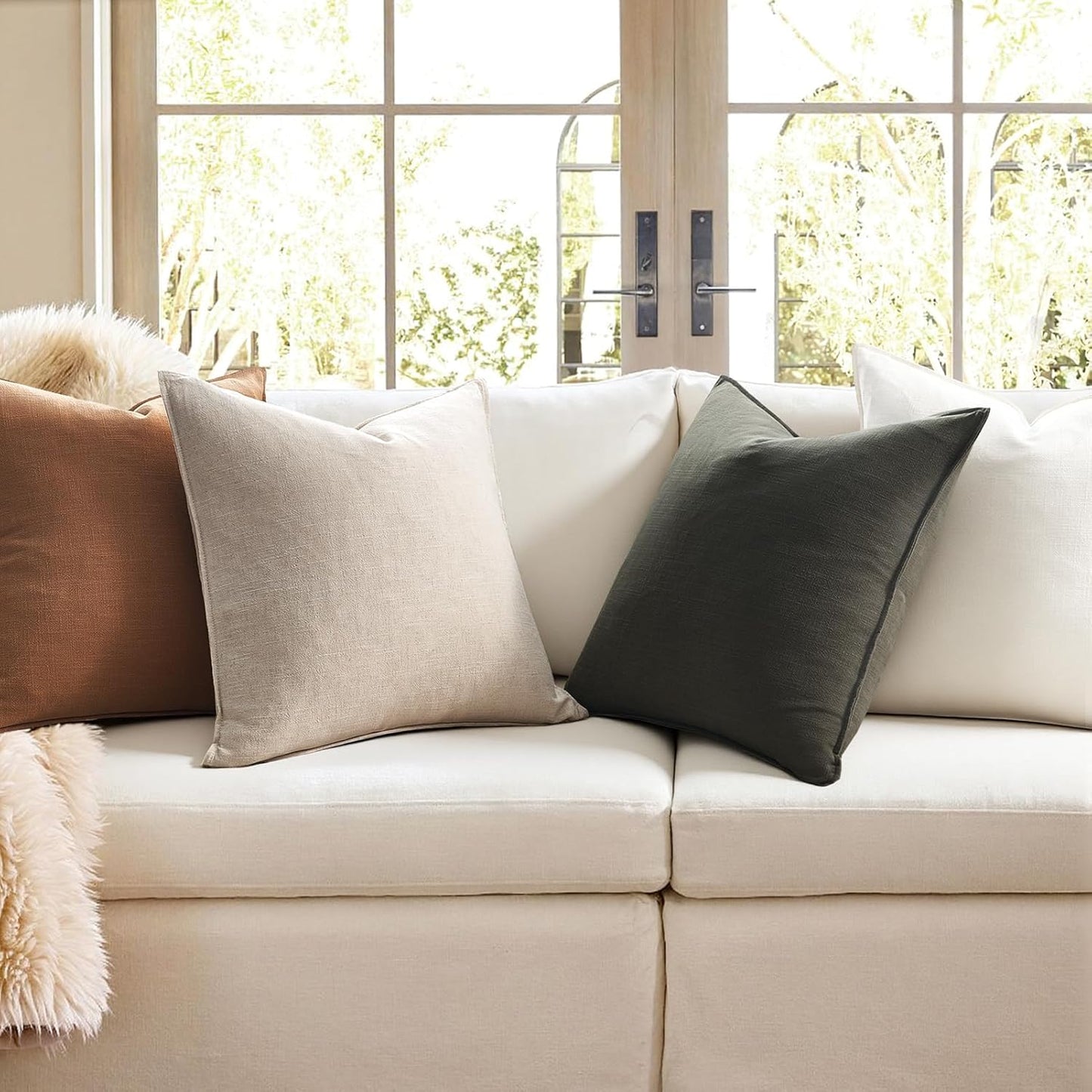 Linen Soild Decorative Throw Lumbar Pillow Covers Soft Accent / Gold Olive / 20 x 12 / Set of 4