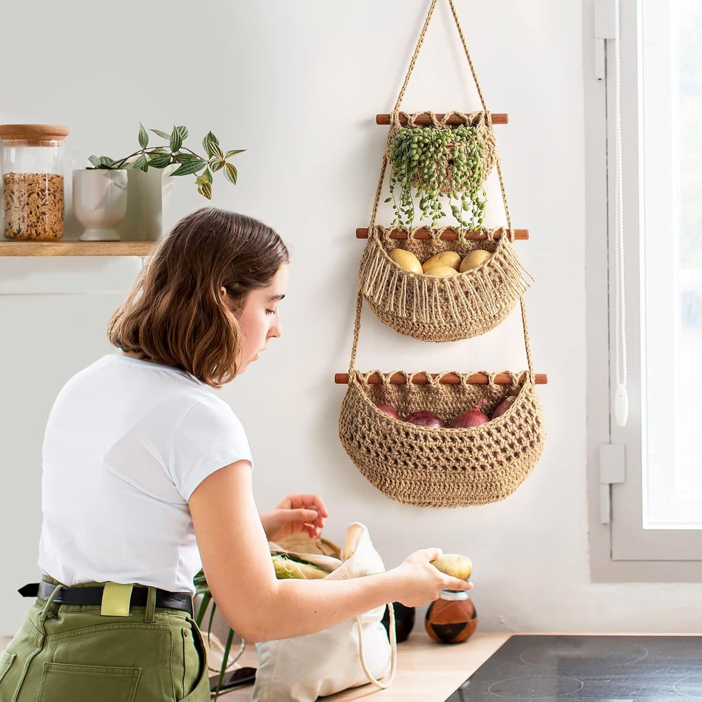 Handmade Woven Wall Hanging Baskets for Organizing / Jute