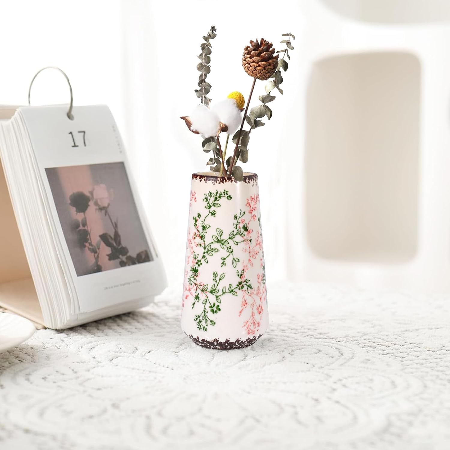 Ceramic Vase / Small Flower Vase for Pampas Grass / Small Green & Pink-a