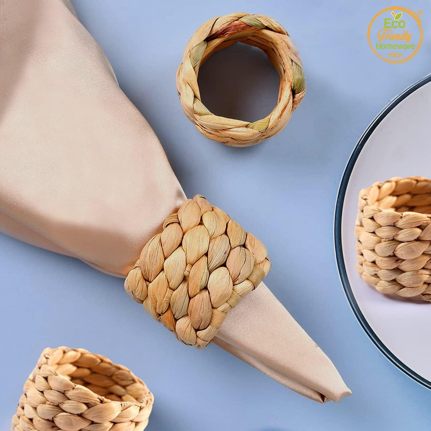 48 Pcs Boho Napkin Rings Bulk, Woven Water Hyacinth Napkin Ring Set of 48 for Wedding Reception, Thanksgiving &