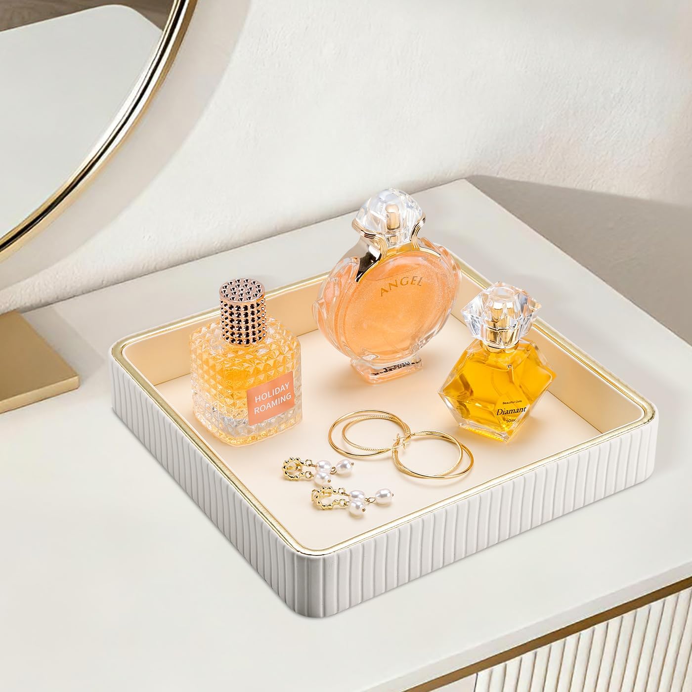 Leather Decorative Tray / Cream White