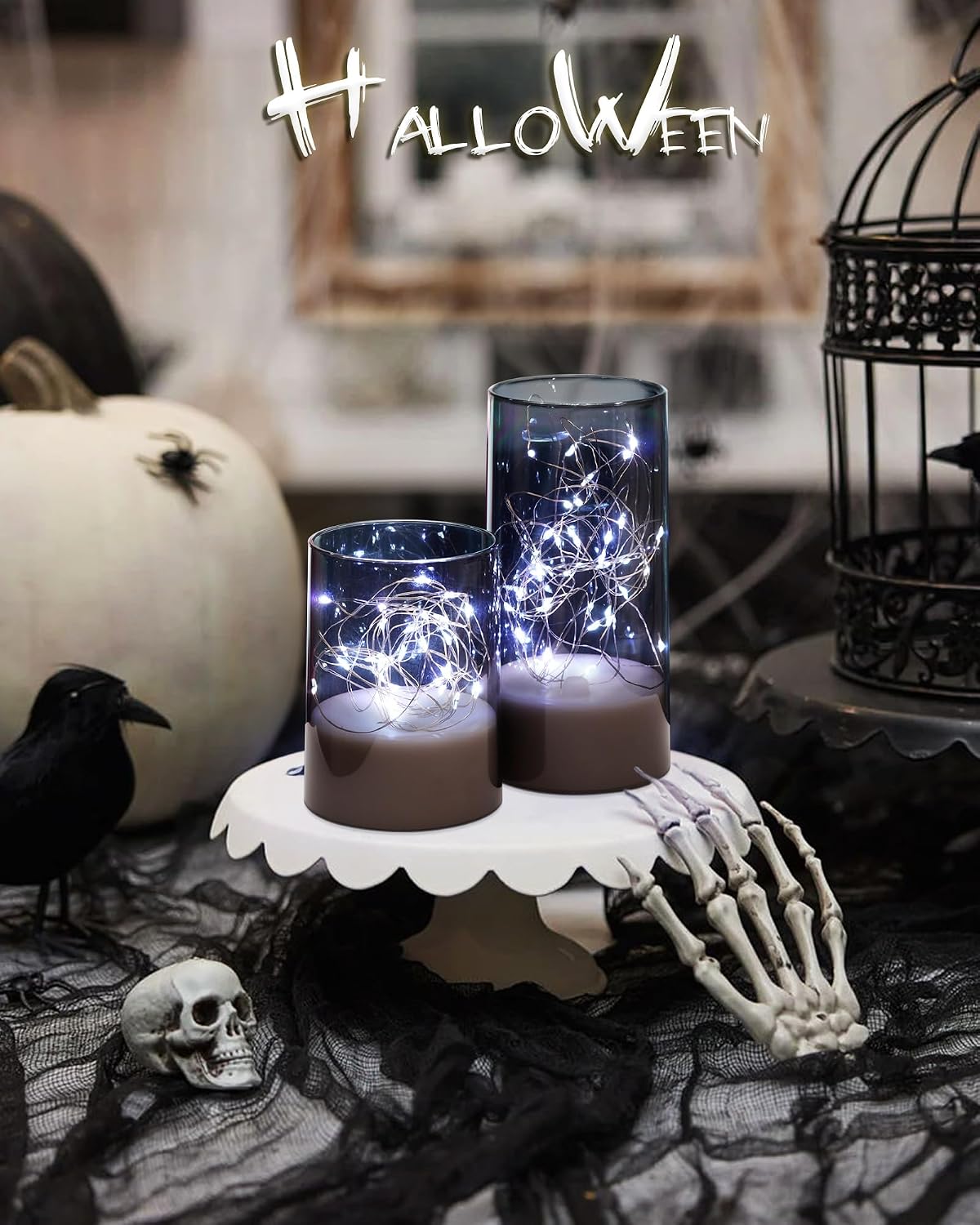 Homemory Flickering Flameless Candles with Remote, Embedded String Lights in Acylinder Vase, Battery Operated Fake