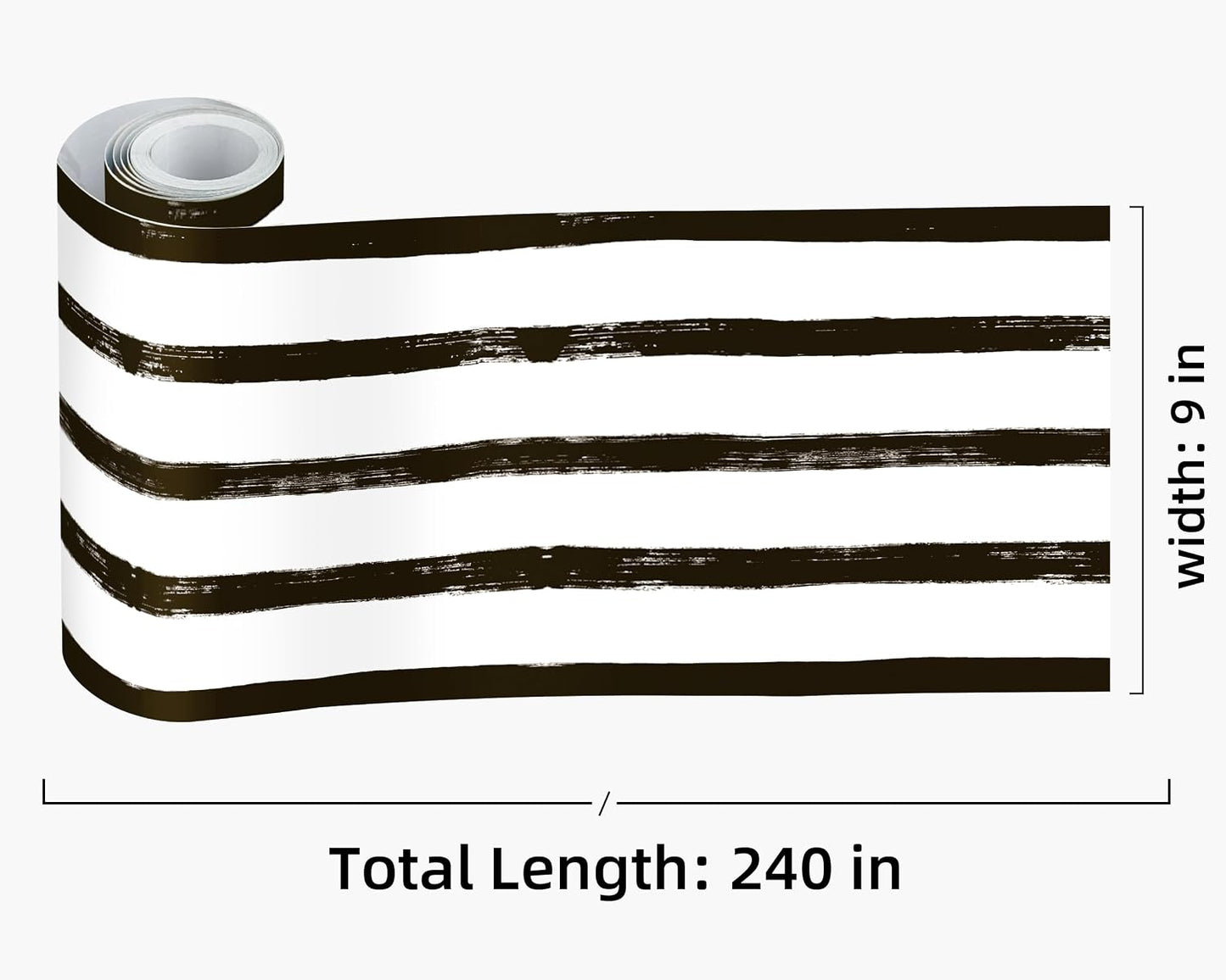 Wallpaper Border / White Striped Wall Borders Decal Peel and Stick Trim / 9 x 240 / WB-5626 / Black