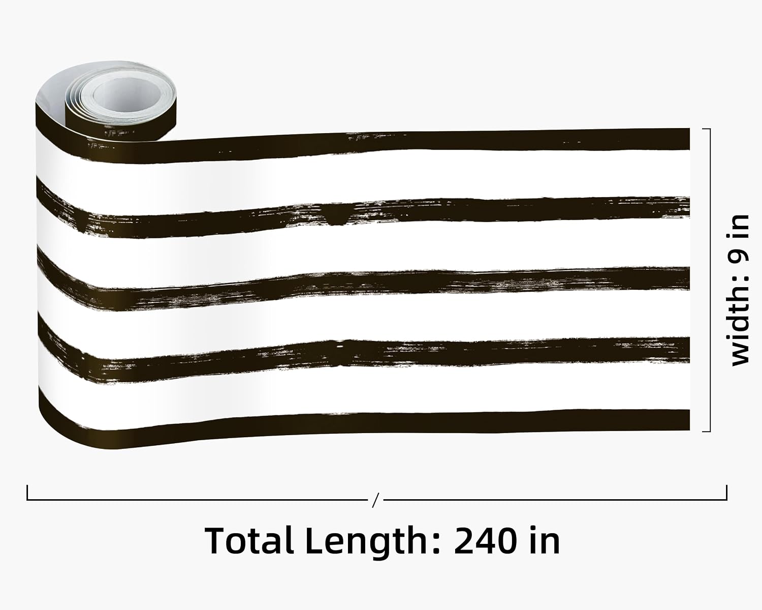 Wallpaper Border / White Striped Wall Borders Decal Peel and Stick Trim / 9 x 240 / WB-5626 / Black