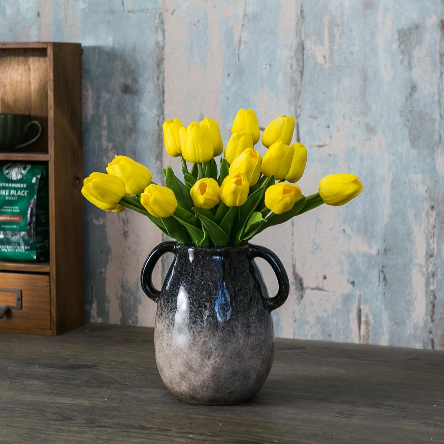 Blue Gradient Ceramic Vase / Double Handle - Blue Gradient