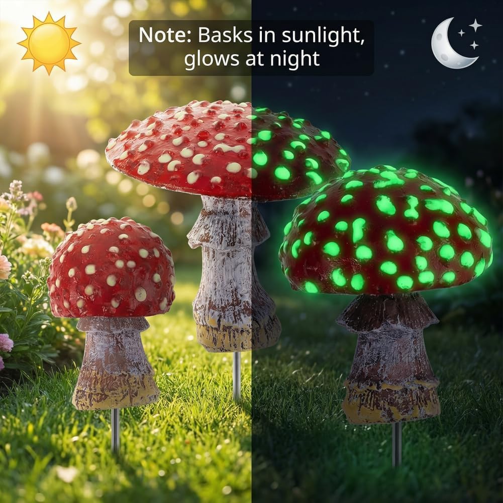 Glow in The Dark Mushroom Miniature Resin Mushroom Decor for Fairy Garden Mini Mushroom / Set of 3